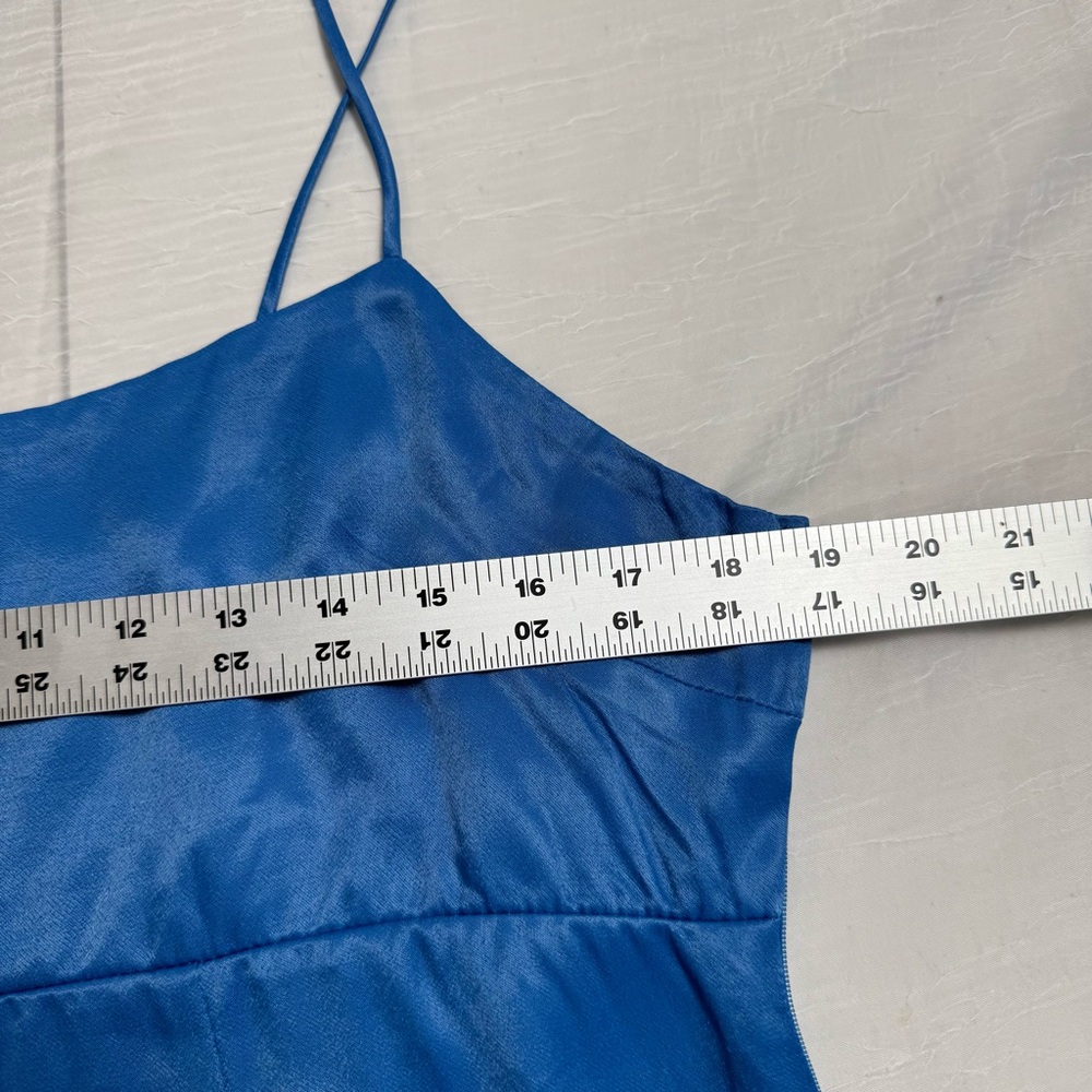 Anthropologie Blue Mini Dress with Spaghetti Straps Satin Size 10 - Picture 9 of 11